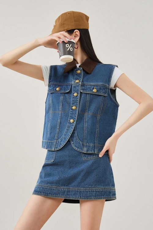 Retro Denim Vest / Denim Mini Skirt