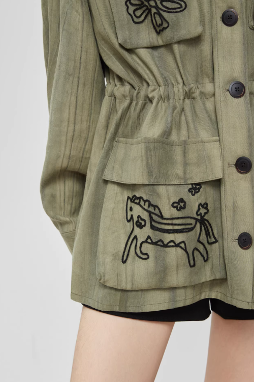 Retro Green Embroidered Shirt