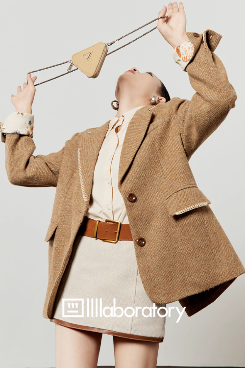 Retro Light Camel Jacket / Apricot Shirt / Mini Skirt