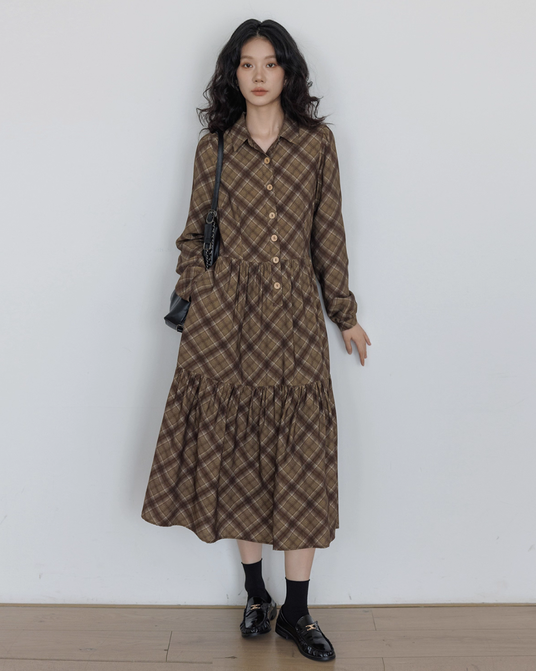 Retro Paid Flare Long Dress
