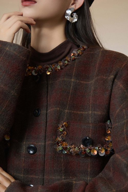 Retro Plaid Collarless Jacket / Mini Skirt