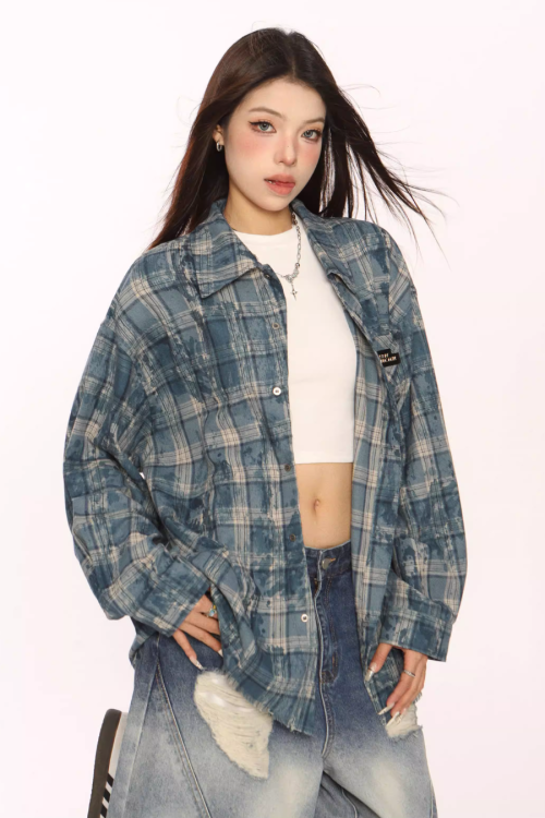 Retro Plaid Distressed Shirt