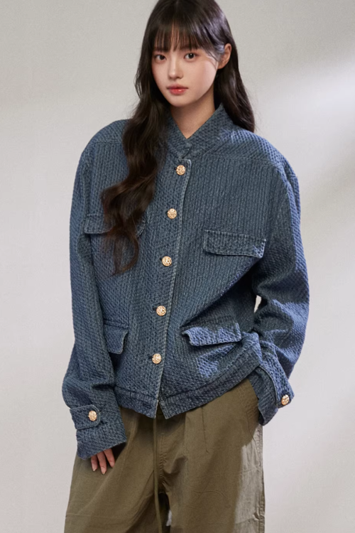 Retro Stand Collar Denim Jacket