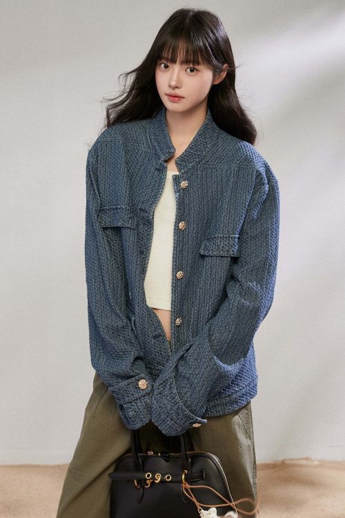 Retro Stand Collar Denim Jacket