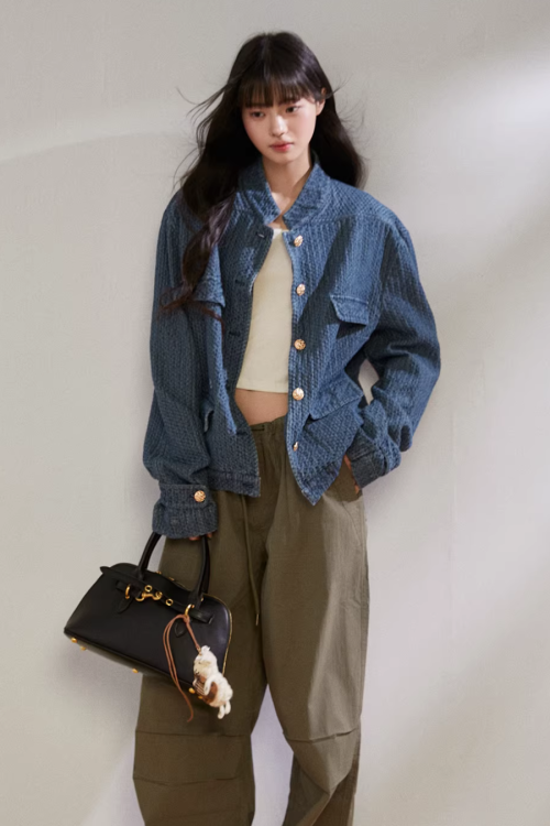 Retro Stand Collar Denim Jacket