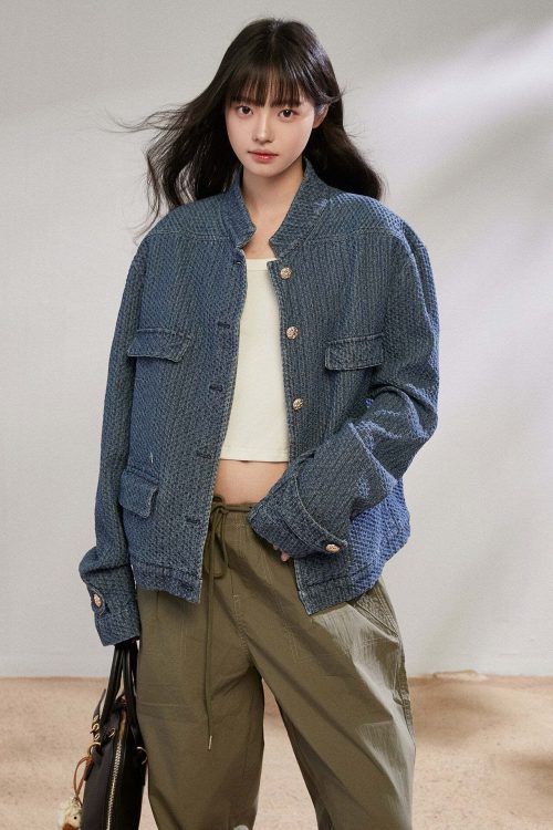 Retro Stand Collar Denim Jacket