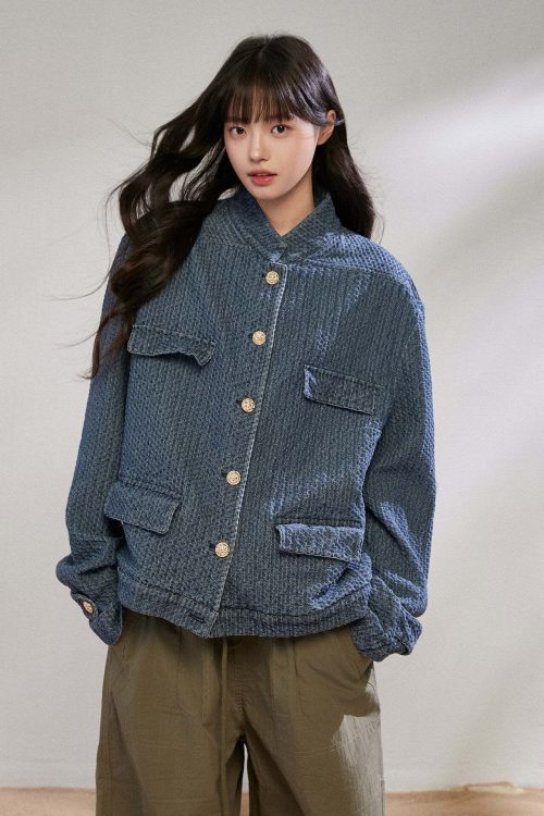 Retro Stand Collar Denim Jacket