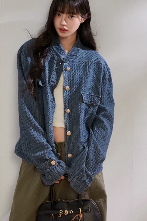 Retro Stand Collar Denim Jacket