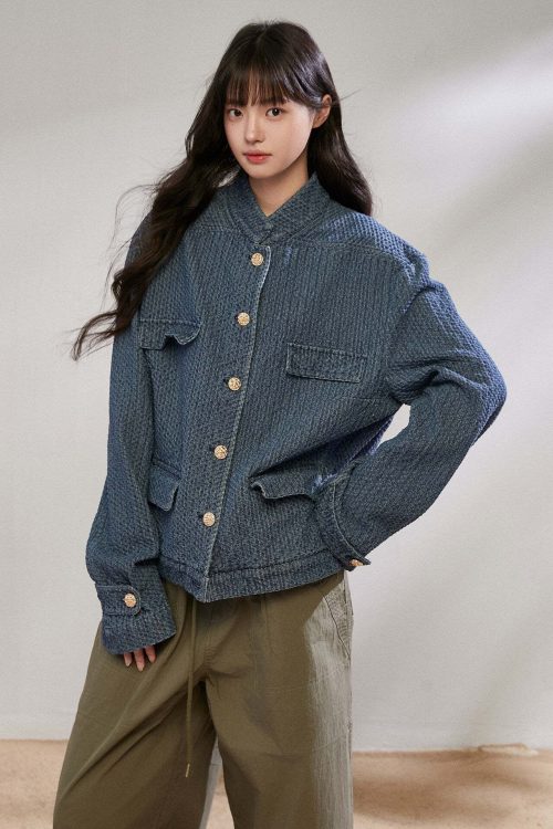 Retro Stand Collar Denim Jacket