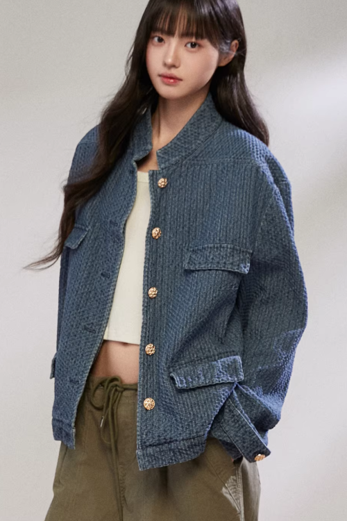Retro Stand Collar Denim Jacket