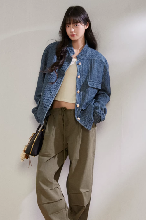 Retro Stand Collar Denim Jacket