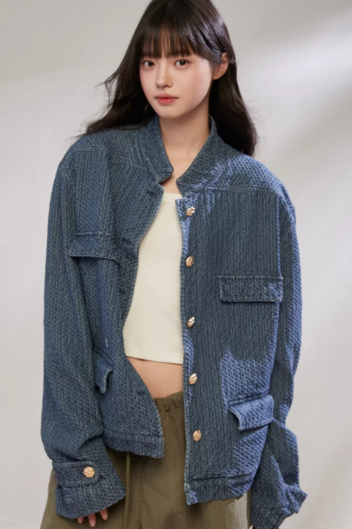 Retro Stand Collar Denim Jacket