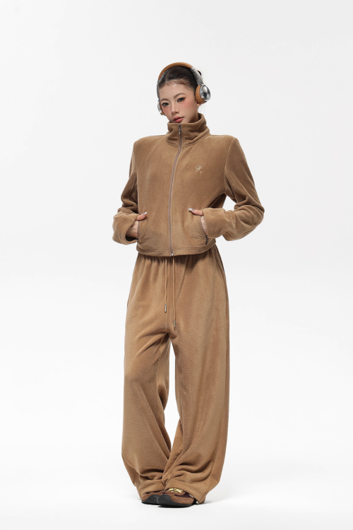 Retro Stand Collar Short Jacket / Sweatpants