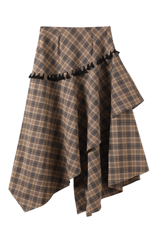 Retro Vintage Jacket / Tight Long Sleeve Top / Paid Asymmetric Skirt