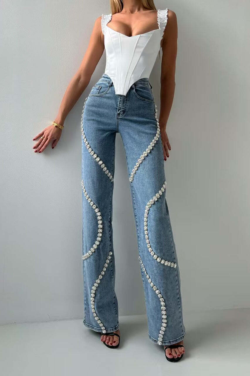 Rhinestone Patch Straight Leg Jeans