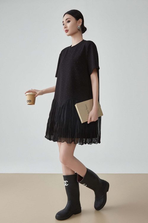 Rhinestone Short-Sleeve T-Shirt Dress
