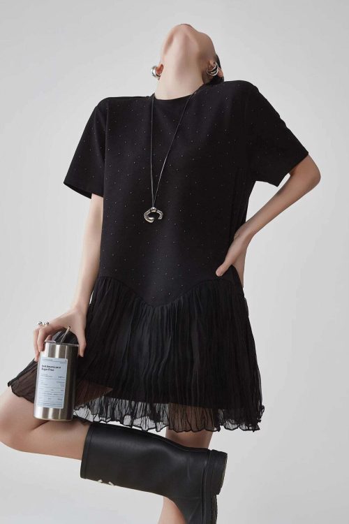 Rhinestone Short-Sleeve T-Shirt Dress