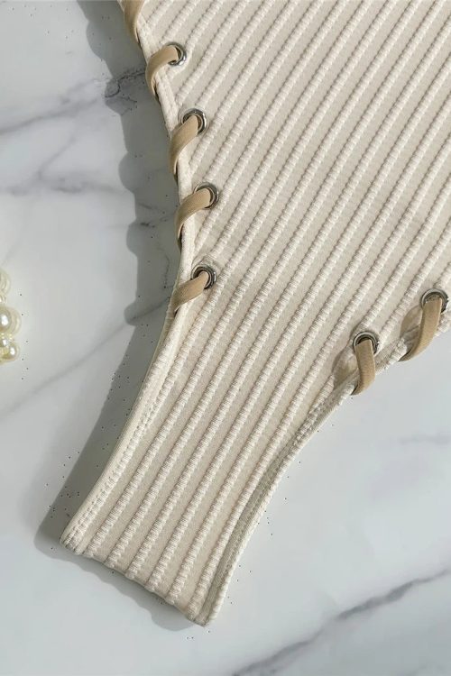 Ribbed Plunge One Piece Swimsuit