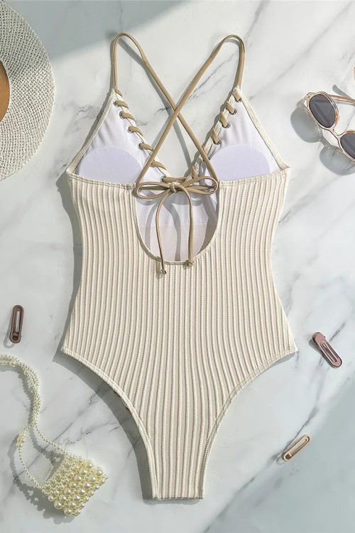 Ribbed Plunge One Piece Swimsuit