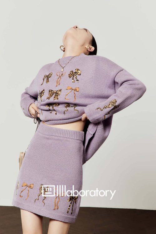 Ribbon Design Knit Top / Knit Mini Skirt