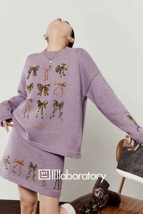 Ribbon Design Knit Top / Knit Mini Skirt