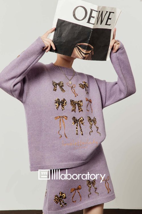 Ribbon Design Knit Top / Knit Mini Skirt