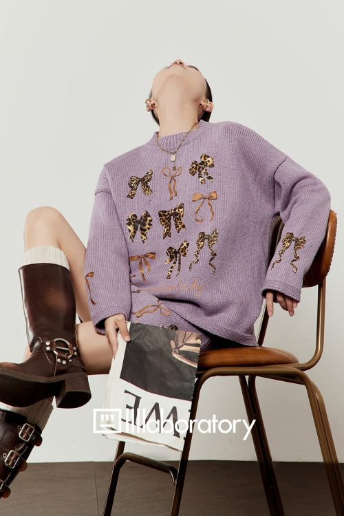 Ribbon Design Knit Top / Knit Mini Skirt