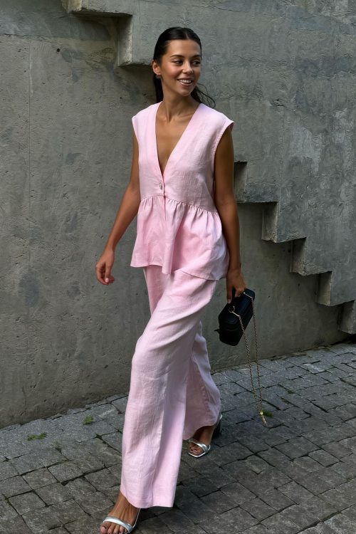Romantic Cotton V Neck Sleeveless Vest Pants Two Piece Set
