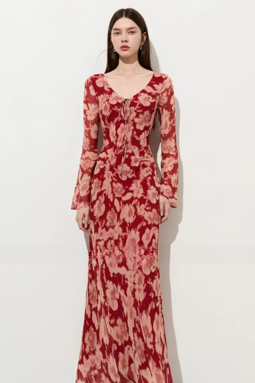 Round Neck Floral Long Dress