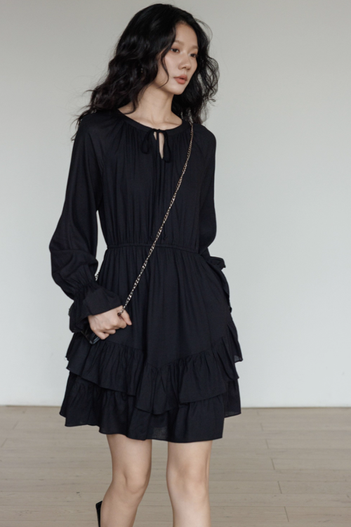 Round Neck Linen Long Sleeve Dress