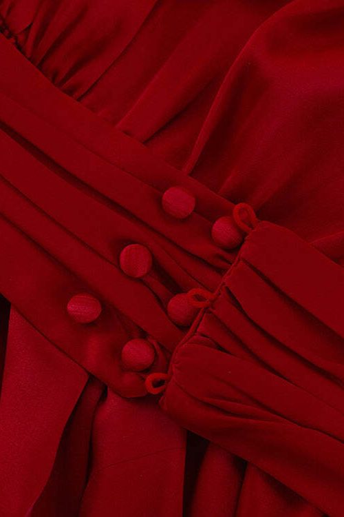 Ruched Puff Sleeve V Neck Waist Belt Satin A Line Mini Dress