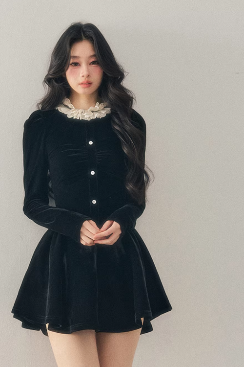 Ruffled Lace Velvet Dress