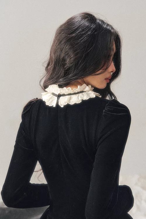 Ruffled Lace Velvet Dress
