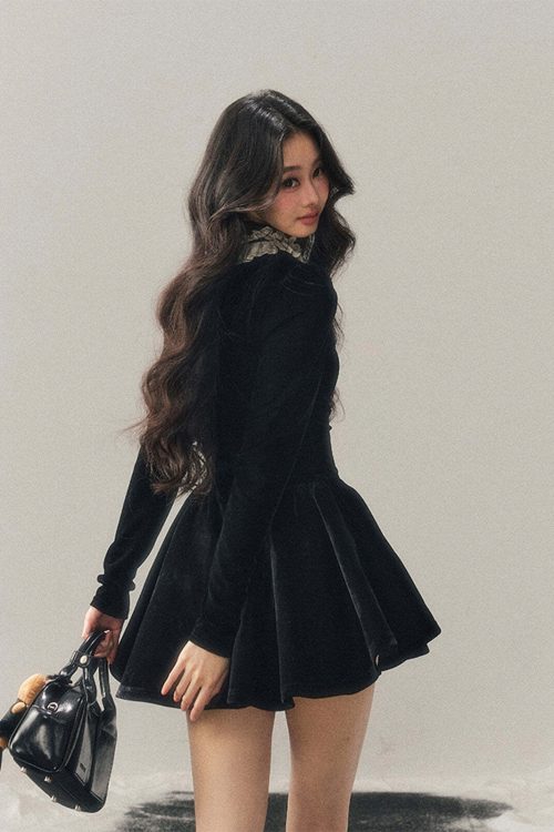 Ruffled Lace Velvet Dress