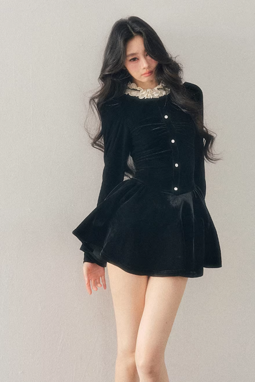 Ruffled Lace Velvet Dress