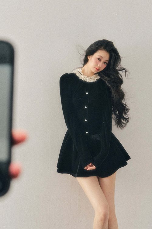 Ruffled Lace Velvet Dress