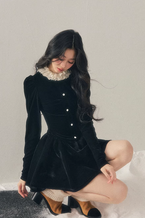 Ruffled Lace Velvet Dress