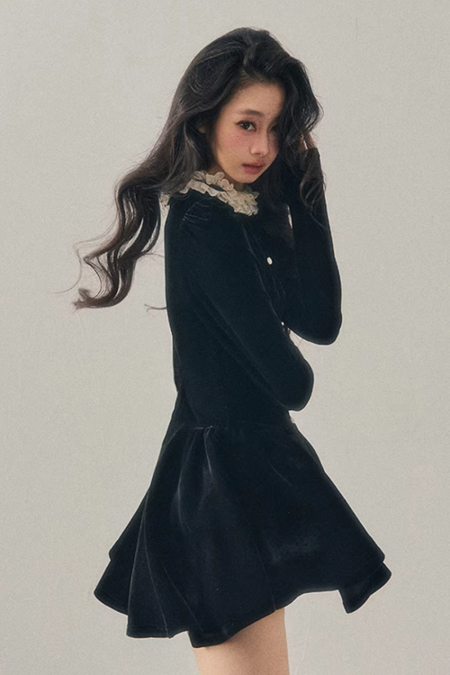 Ruffled Lace Velvet Dress