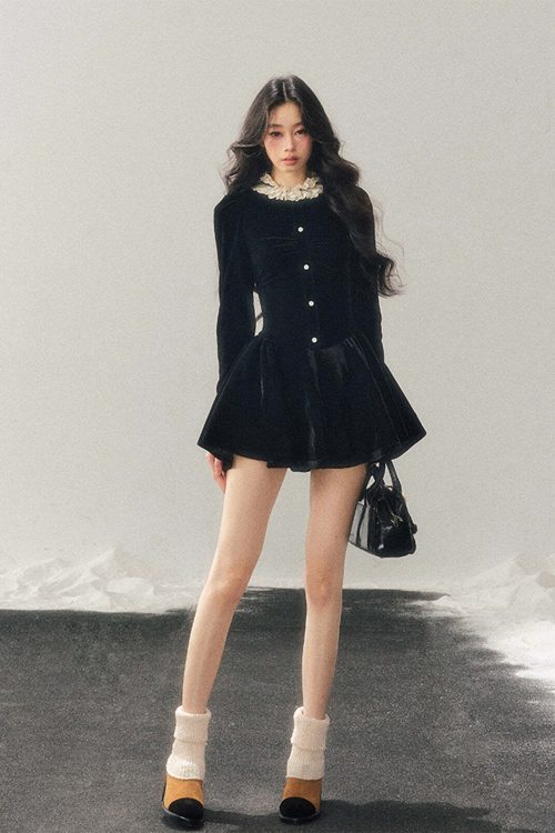Ruffled Lace Velvet Dress