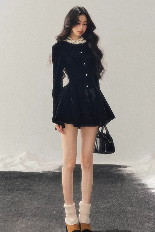 Ruffled Lace Velvet Dress