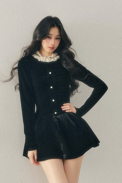 Ruffled Lace Velvet Dress