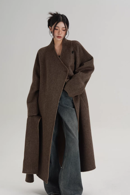 Scarf Design Long Wool Coat