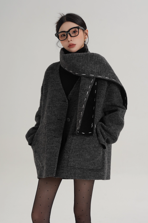 Scarf Mid-Length Wool Coat