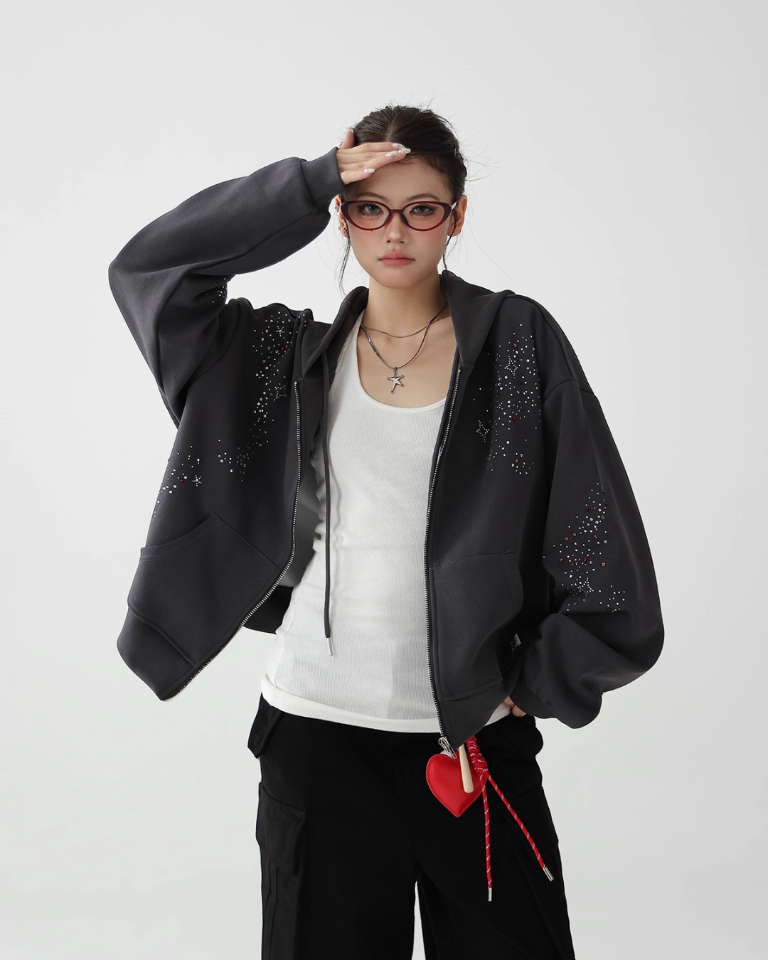 Sequin Embroidered Zip Hoodie