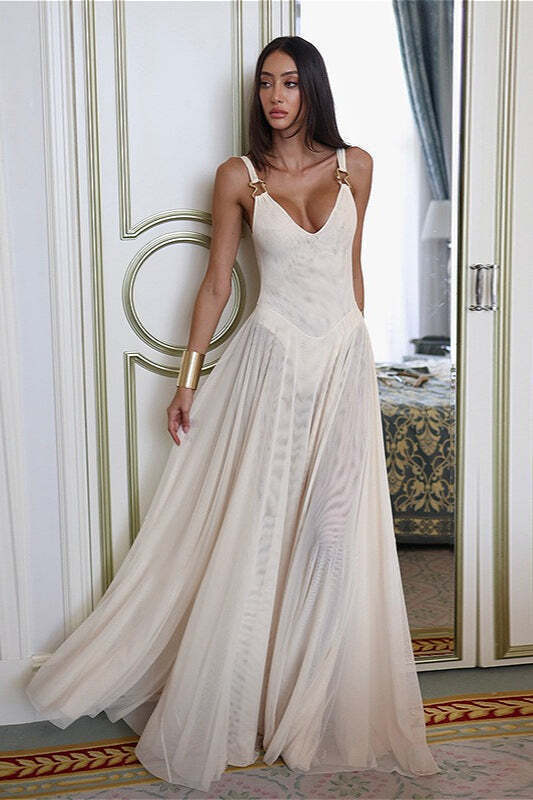 Sexy Backless Mesh Cami Maxi Dress