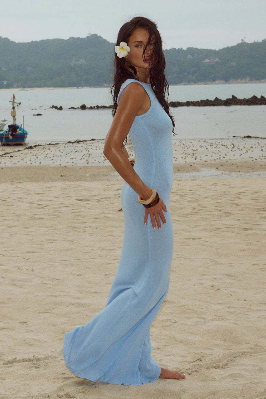 Sexy Shiny Sleeveless Backless Slim Maxi Dress