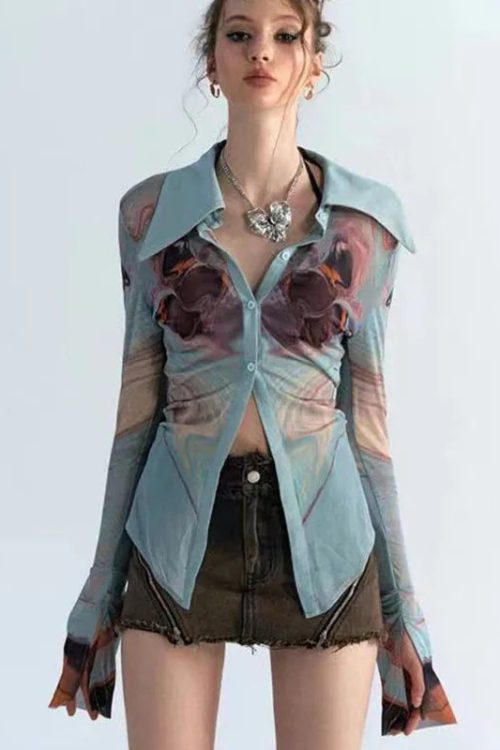 Sheer Button Up Mesh Shirt