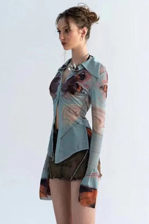 Sheer Button Up Mesh Shirt