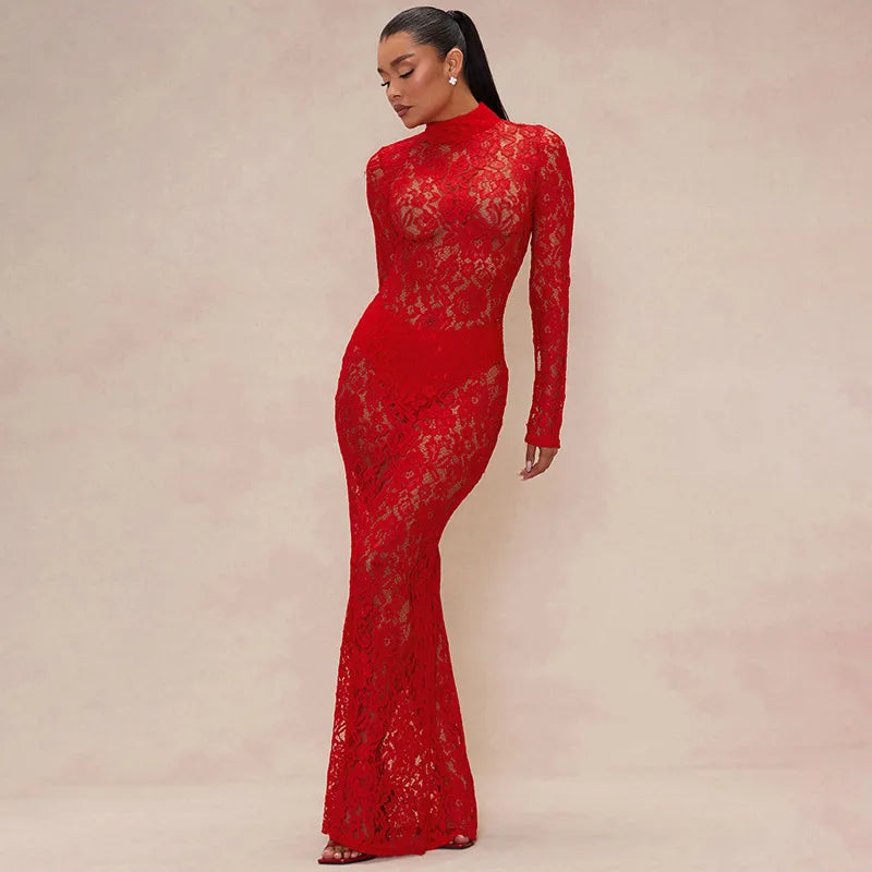 Sheer Lace Maxi Dress