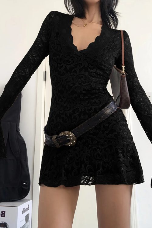 Sheer Lace Mini Dress